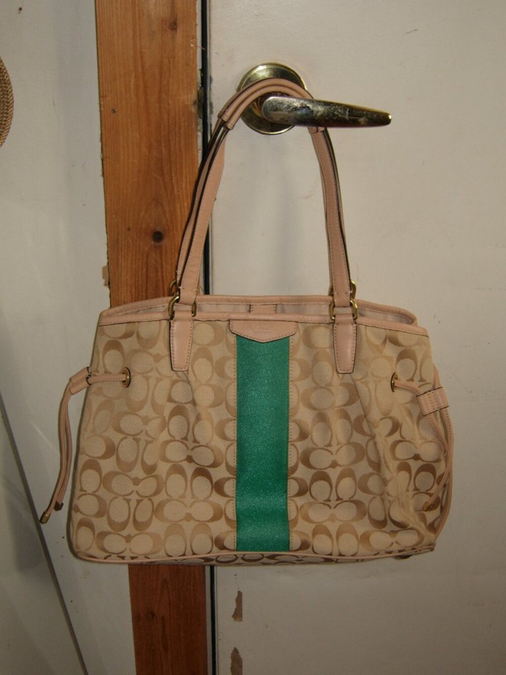 Coach Signature Stripe Drawstring Carryall Bag
